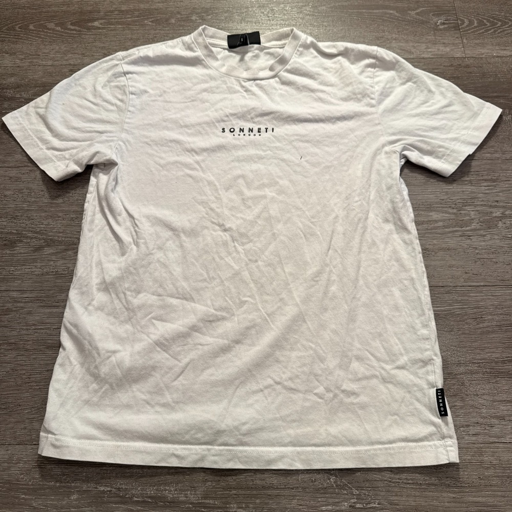 Sonneti‎ London Shirt Mens Small White Logo Graphic Tee Crewneck Casual Adult
